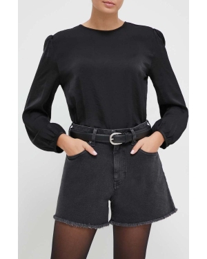 Sisley szorty jeansowe damskie kolor czarny gładkie high waist