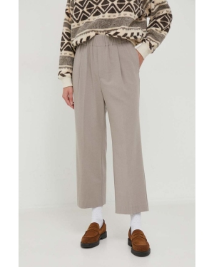 Sisley spodnie z domieszką wełny kolor szary szerokie high waist