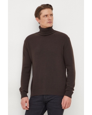 Sisley sweter wełniany męski kolor brązowy z golferm