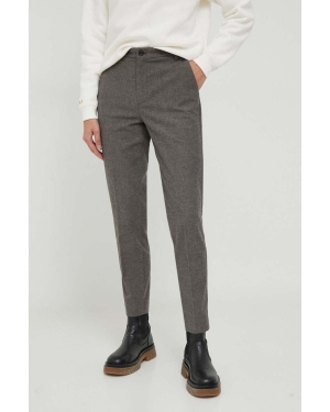 Sisley spodnie damskie kolor szary proste high waist