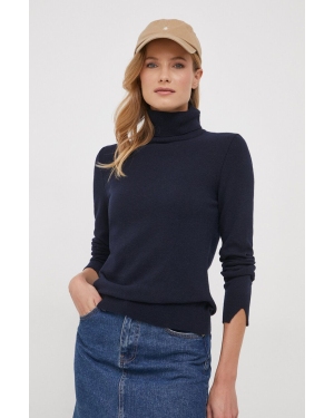 Sisley sweter z domieszką wełny damski kolor granatowy lekki z golfem