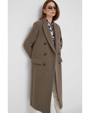 Sisley płaszcz wełniany kolor beżowy przejściowy dwurzędowy