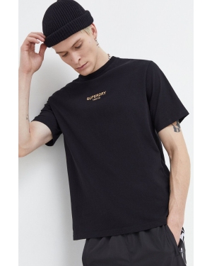 Superdry t-shirt bawełniany męski kolor czarny z aplikacją