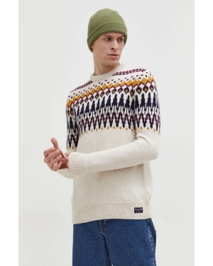 Superdry sweter z domieszką wełny męski kolor beżowy