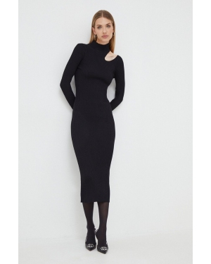 Bardot sukienka kolor czarny midi dopasowana