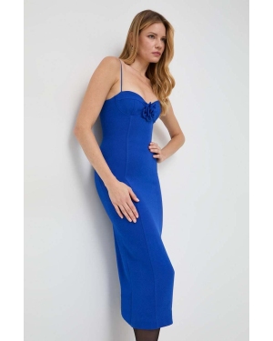 Bardot sukienka kolor niebieski midi dopasowana