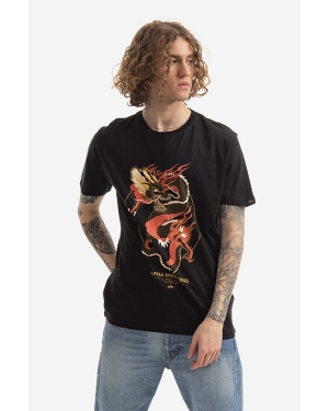Alpha Industries t-shirt bawełniany Herritage Dragon kolor czarny z nadrukiem 106506.03-CZARNY
