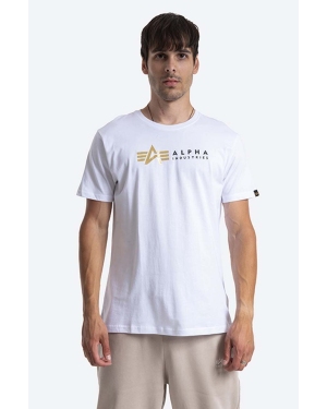 Alpha Industries t-shirt bawełniany Label kolor biały z nadrukiem 118502FP 09 118502FP.09-BIALY