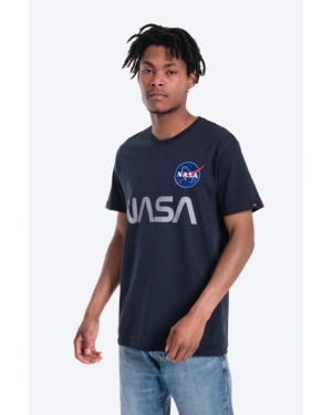 Alpha Industries t-shirt bawełniany NASA Reflective T kolor granatowy z nadrukiem 178501.07