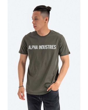 Alpha Industries t-shirt bawełniany kolor zielony z nadrukiem 116512.142-ZIELONY