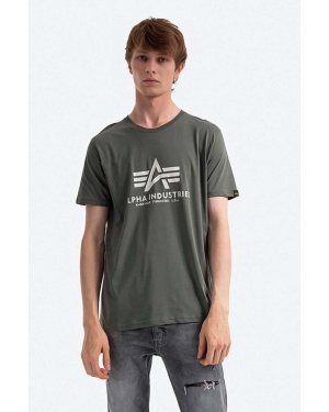 Alpha Industries t-shirt bawełniany Basic T-Shirt kolor zielony z nadrukiem 100501.432