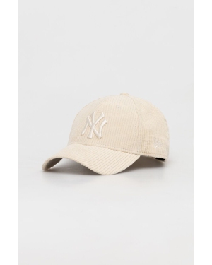 New Era czapka z daszkiem sztruksowa kolor beżowy z aplikacją NEW YORK YANKEES