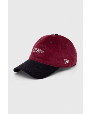 New Era czapka z daszkiem sztruksowa kolor bordowy wzorzysta