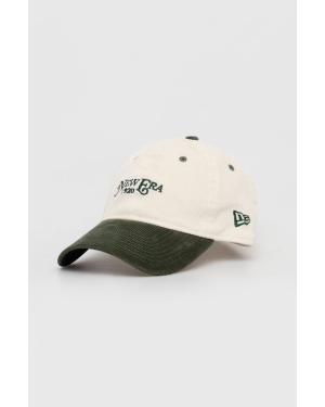 New Era czapka z daszkiem sztruksowa kolor beżowy z aplikacją
