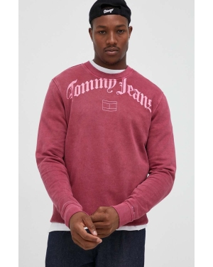 Tommy Jeans bluza męska kolor różowy z kapturem z nadrukiem