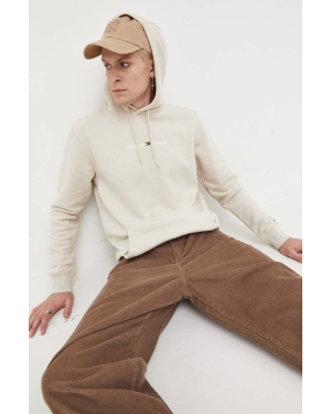 Tommy Jeans bluza męska kolor beżowy z kapturem z aplikacją