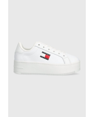 Tommy Jeans sneakersy skórzane TJW FLATFORM ESS kolor biały EN0EN02518