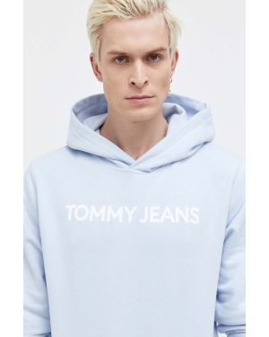 Tommy Jeans bluza bawełniana męska kolor niebieski z kapturem z nadrukiem
