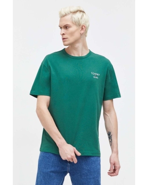 Tommy Jeans t-shirt bawełniany męski kolor zielony z aplikacją