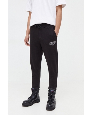 Tommy Jeans spodnie dresowe bawełniane kolor czarny z nadrukiem