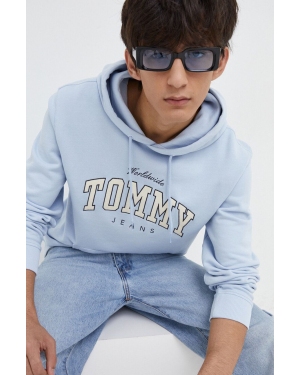 Tommy Jeans bluza bawełniana męska kolor niebieski z kapturem z aplikacją