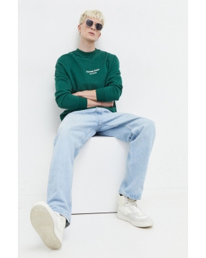 Tommy Jeans bluza bawełniana męska kolor zielony z aplikacją