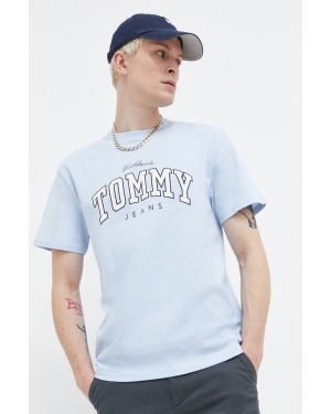Tommy Jeans t-shirt bawełniany męski kolor niebieski z nadrukiem