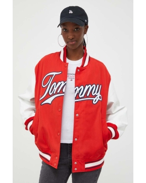 Tommy Jeans kurtka bomber damski kolor czerwony przejściowa