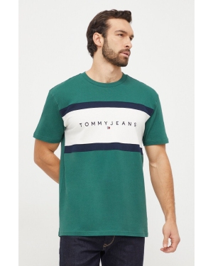 Tommy Jeans t-shirt bawełniany męski kolor zielony wzorzysty