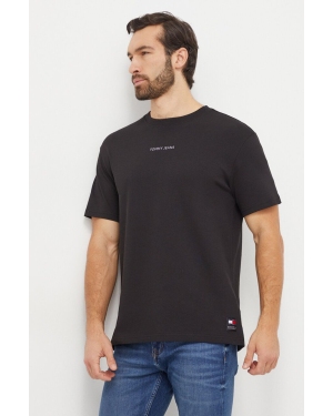 Tommy Jeans t-shirt bawełniany męski kolor czarny z aplikacją