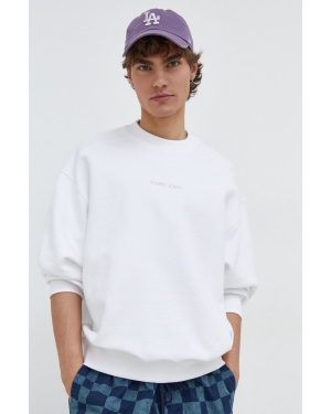 Tommy Jeans bluza bawełniana męska kolor biały gładka