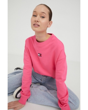 Tommy Jeans bluza bawełniana damska kolor różowy z aplikacją