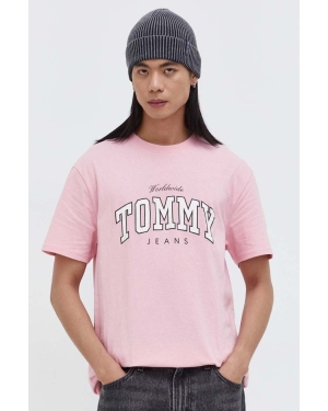 Tommy Jeans t-shirt bawełniany męski kolor różowy z nadrukiem