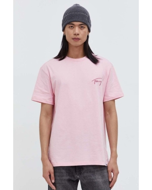 Tommy Jeans t-shirt bawełniany męski kolor różowy z aplikacją