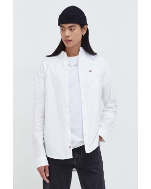 Tommy Jeans koszula bawełniana męska kolor biały regular z kołnierzykiem button-down
