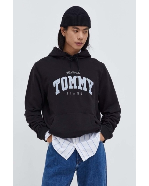 Tommy Jeans bluza bawełniana męska kolor czarny z kapturem z aplikacją