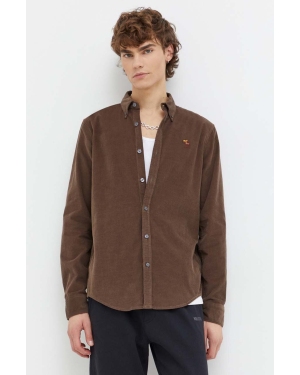 Abercrombie & Fitch koszula sztruksowa kolor brązowy regular z kołnierzykiem button-down