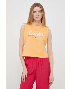 Calvin Klein Jeans top bawełniany kolor pomarańczowy