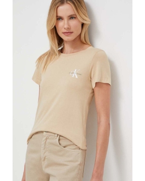 Calvin Klein Jeans t-shirt bawełniany 2-pack damski kolor beżowy