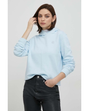 Calvin Klein Jeans bluza damska kolor niebieski z kapturem z aplikacją
