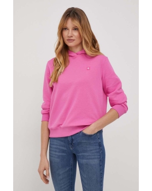 Calvin Klein Jeans bluza damska kolor różowy z kapturem z aplikacją