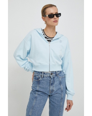 Calvin Klein Jeans bluza damska kolor niebieski z kapturem gładka