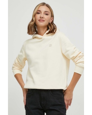 Calvin Klein Jeans bluza damska kolor żółty z kapturem z aplikacją