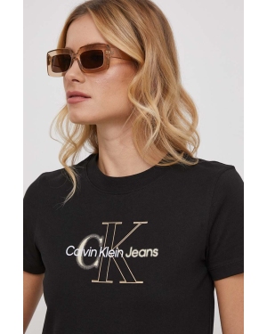 Calvin Klein Jeans t-shirt bawełniany damski kolor czarny