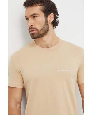 Calvin Klein Jeans t-shirt bawełniany męski kolor beżowy z nadrukiem