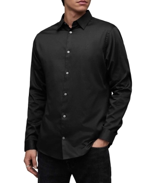 AllSaints koszula bawełniana Simmons męskie kolor czarny slim z kołnierzykiem klasycznym
