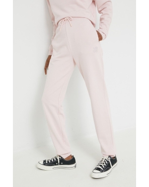HUGO spodnie dresowe bawełniane damskie kolor różowy gładkie