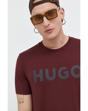 HUGO t-shirt bawełniany kolor bordowy z nadrukiem
