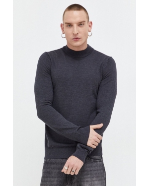 HUGO sweter wełniany męski kolor szary lekki