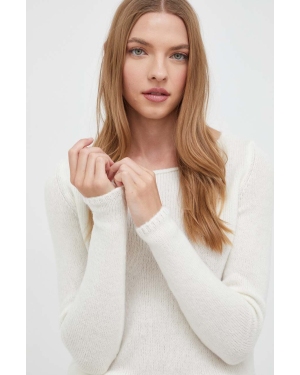 HUGO sweter wełniany damski kolor beżowy lekki